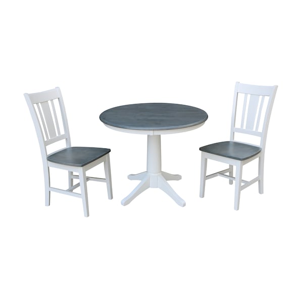 International Concepts Round 36 in Rd Top Pedestal Table, 2 San Remo Chairs, White/Heather Gray, 36 in W, 36 in L, 29.1 in H K05-36RT-27B-C10-2 - main